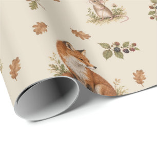 Papel De Presente Padrão de Animais da Floresta em Aquarela Vintage