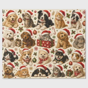 Papel De Presente Padrão de Animais de Estimação com Chapéu de Papai