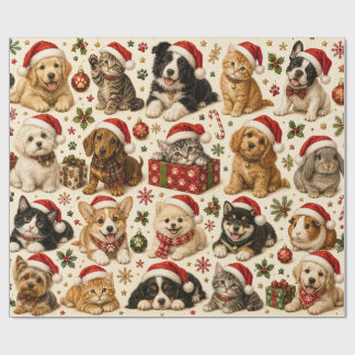 Papel De Presente Padrão de Animais de Estimação com Chapéu de Papai