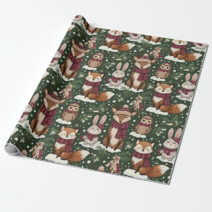 Papel De Presente Padrão de Animais de Natal na Floresta – Inverno 2