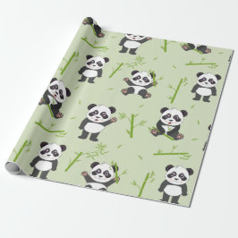 Papel De Presente Padrão de Animais Kawaii de Urso Panda Fofo e Bamb