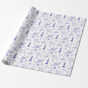 Papel De Presente Padrão de Animais Marinhos em Aquarela