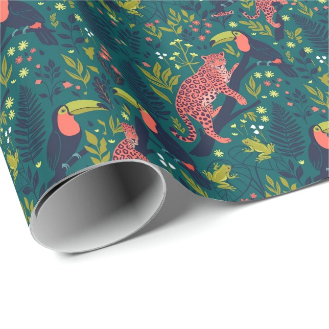 Papel De Presente Padrão de Animal da Selva Luxuriante (Ponta do rolo)