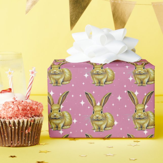 Papel De Presente Padrão de Animal de Coelho Rosa Fofo (Festa de aniversário)