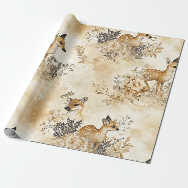 Papel De Presente Padrão de Animal Fauno da Floresta (Desenrolado)