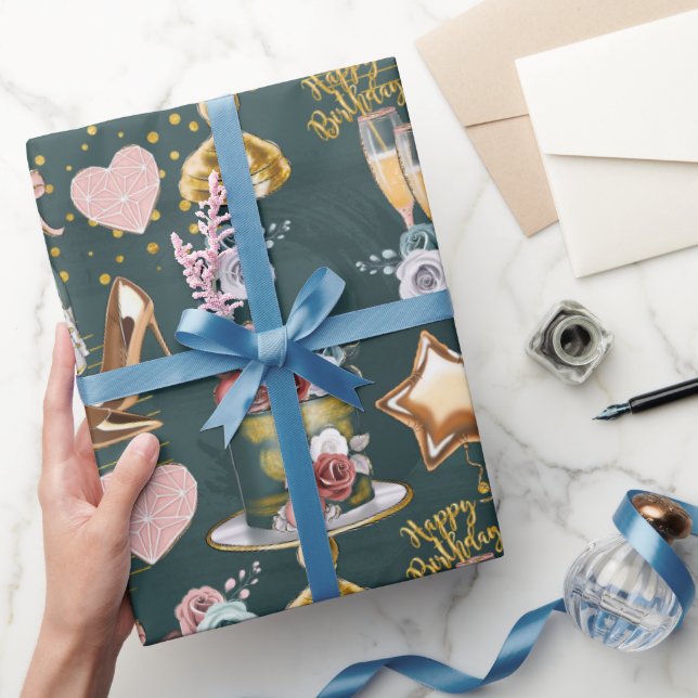 Papel De Presente Padrão de Aniversário  (Presentear)