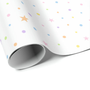 Papel De Presente Padrão de Aniversário Confete Pastel Base Branca