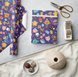 Papel De Presente Padrão de Aniversário de Caracteres Super Simples