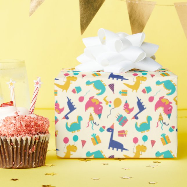 Papel De Presente Padrão De Aniversário de criança De Três Rex Do Di (Festa de aniversário)