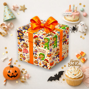 Papel De Presente Padrão de Aniversário de Halloween Fofo de Truque