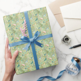 Papel De Presente Padrão de aniversário do dinossauro com dinossauro