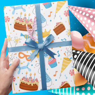 Papel De Presente Padrão de Aniversário Fofo Moderno e Tendência par