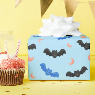 Papel De Presente Padrão de Aniversário Infantil Azul Pastel Morcego