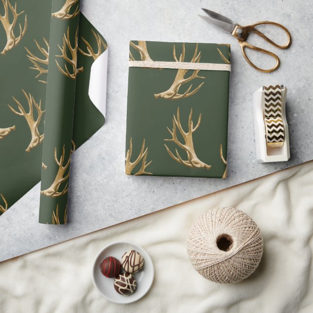Papel De Presente Padrão de Antílope Verde Floresta Presente Masculi (Artesanato)