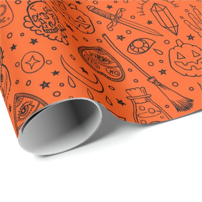 Papel De Presente Padrão de Anujo Laranja do Partido Halloween (Ponta do rolo)