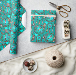 Papel De Presente Padrão de Apanhador de Sonhos Azul Celestial