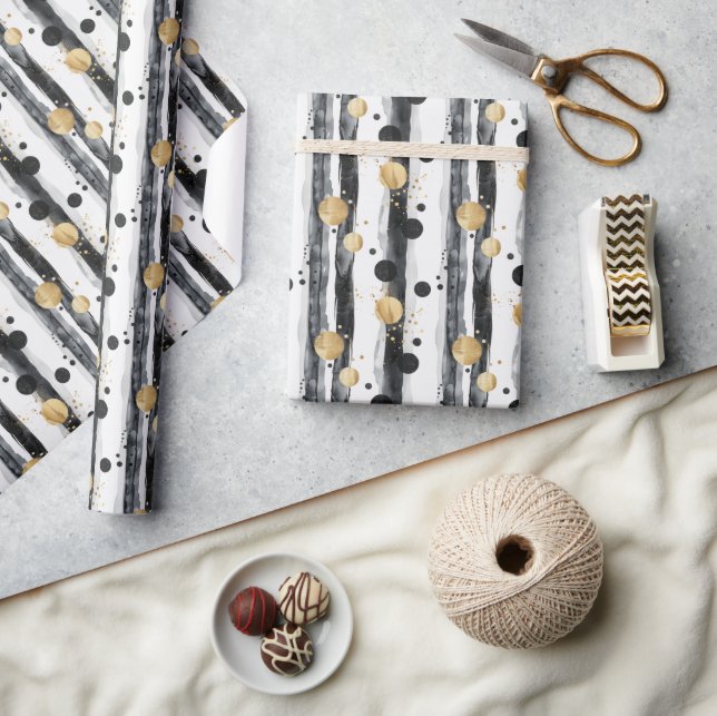 Papel De Presente Padrão de Aquarela abstrato com Destaques Dourados (Artesanato)