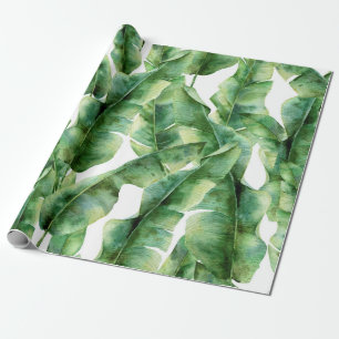Papel De Presente Padrão de aquarela com folhas de palma de banana.