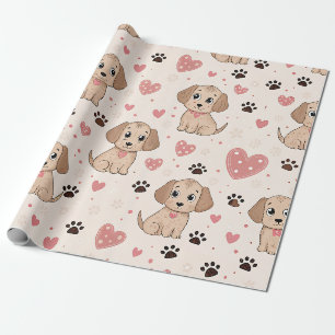 Papel De Presente Padrão de aquarela Coração de Cachorrinho Fofo (4)
