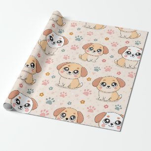 Papel De Presente Padrão de aquarela Coração de Cachorrinho Fofo (6)