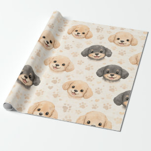 Papel De Presente Padrão de aquarela Corações de Cachorrinho Fofo (3
