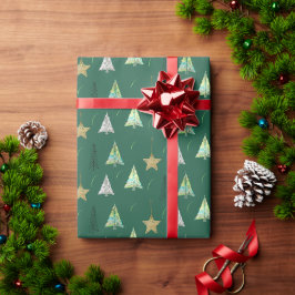 Papel De Presente Padrão de Aquarela da Árvore Colorida do Natal