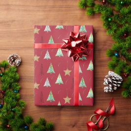 Papel De Presente Padrão de Aquarela da Árvore do Pinheiro de Natal
