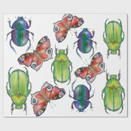 Papel De Presente Padrão de aquarela de besouros e borboletas