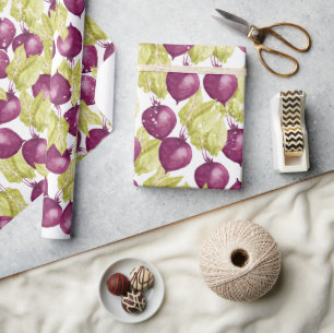 Papel De Presente Padrão de Aquarela de Beterraba Pintado à Mão
