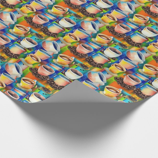 Papel De Presente Padrão de Aquarela de Café Azul Amarelo (Ponta)