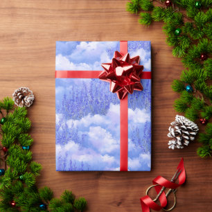Papel De Presente Padrão de Aquarela de Campo de Lavanda Azul Celest