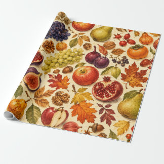 Papel De Presente Padrão de Aquarela de Colheita de Outono