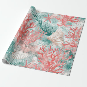 Papel De Presente Padrão de aquarela de concha de recife de coral (3