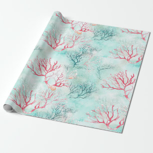Papel De Presente Padrão de aquarela de concha de recife de coral (9