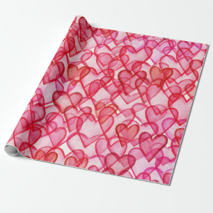 Papel De Presente Padrão de aquarela de corações cor-de-rosa-clar