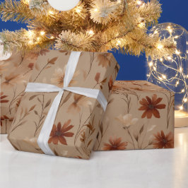Papel De Presente Padrão de aquarela de flor silvestre em tons terro