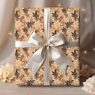 Papel De Presente Padrão de Aquarela de Folhas de Outono Castanhas e