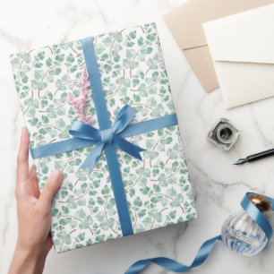 Papel De Presente Padrão de Aquarela de Folhas Verde-Salvia Minimali