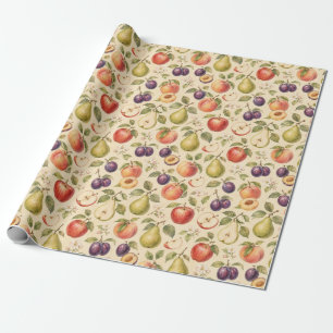 Papel De Presente Padrão de Aquarela de Frutas do Pomar Presente