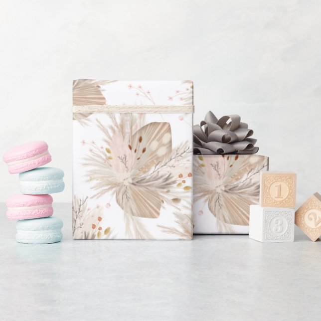 Papel De Presente Padrão de aquarela de grama seca da pampas boho de (Chá de bebê)