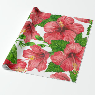 Papel De Presente Padrão de aquarela de hibisco vermelho