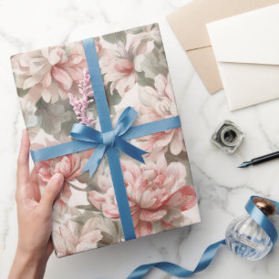 Papel De Presente Padrão de aquarela de jardim cor-de-rosa elegante 