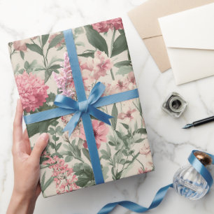 Papel De Presente Padrão de aquarela de jardim cor-de-rosa elegante