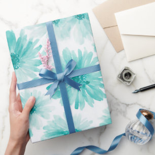Papel De Presente Padrão de aquarela de margarida azul macia minimal