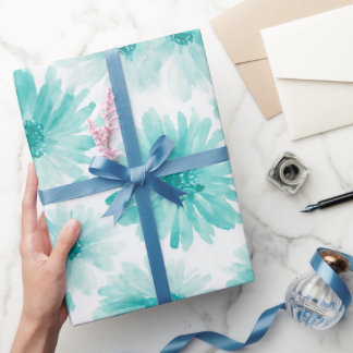 Papel De Presente Padrão de aquarela de margarida azul macia minimal