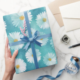 Papel De Presente Padrão de aquarela de margarida azul suave minimal