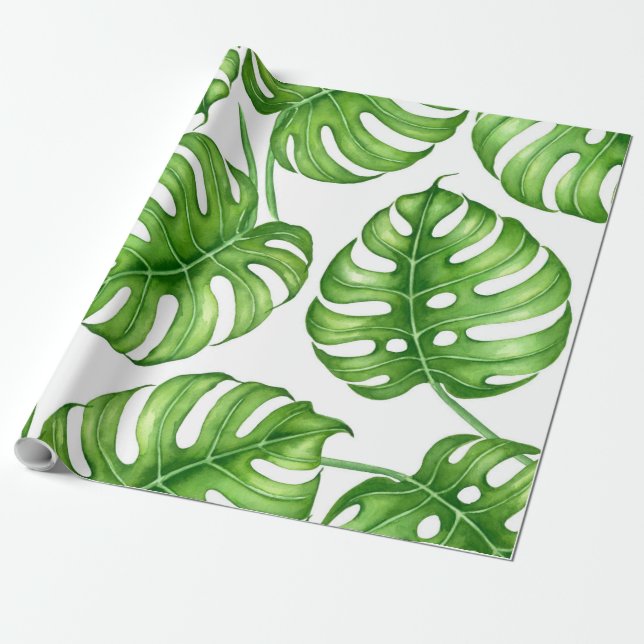 Papel De Presente Padrão de aquarela de Monstera (Desenrolado)
