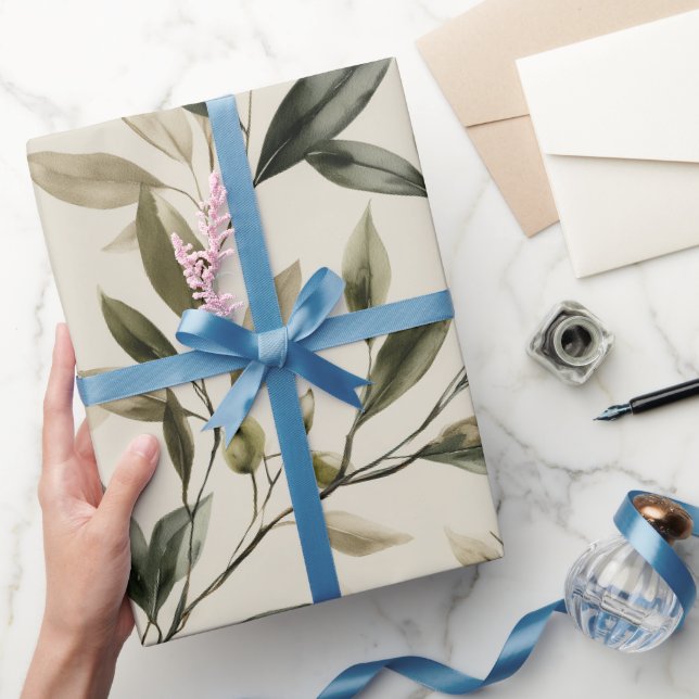 Papel De Presente Padrão de aquarela de oliveira bege suave (Presentear)