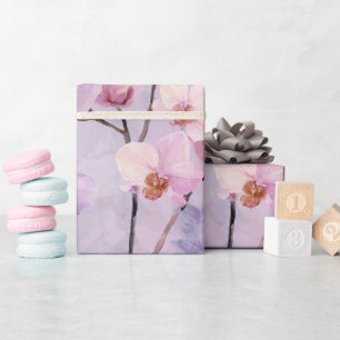 Papel De Presente Padrão de aquarela de orquídea rosa lilás suave ch