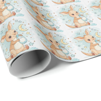 Papel De Presente Padrão de Aquarela de Pastel de Bebê Canguru